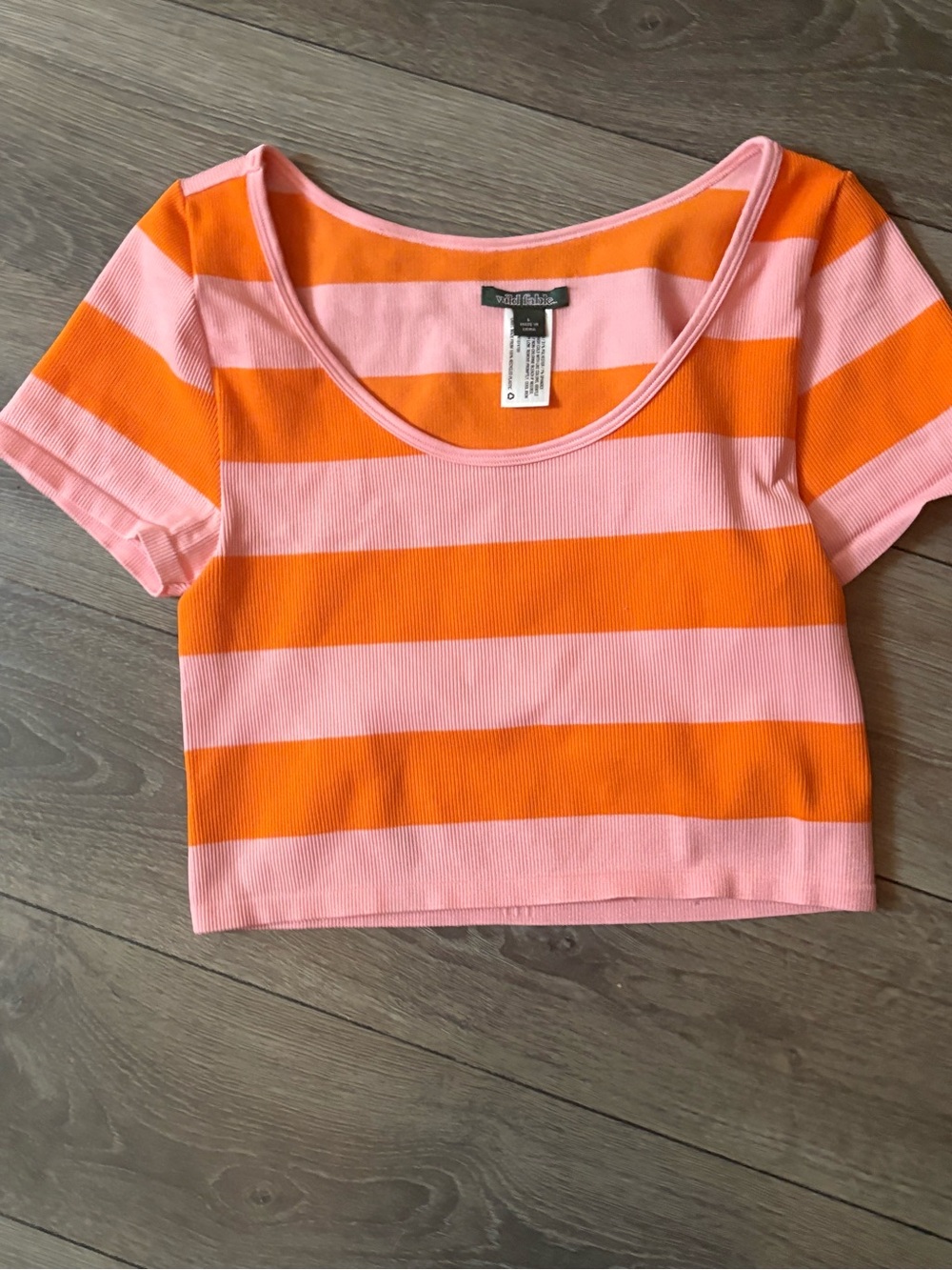 wild fable Pink & Orange Striped Ribbed Scoop Crop Top
